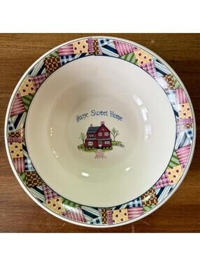 Vintage Home Sweet Home Motif Patchwork Serving Bowl